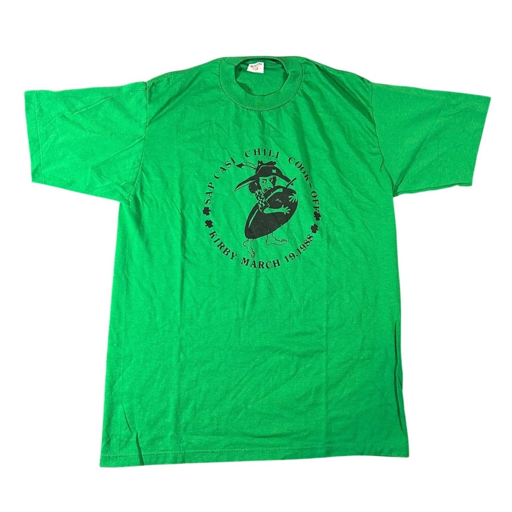 Vintage 1988 Mens XL Green Sap Casi Kirby‎ Chili Cook Off T Shirt Single Stitch